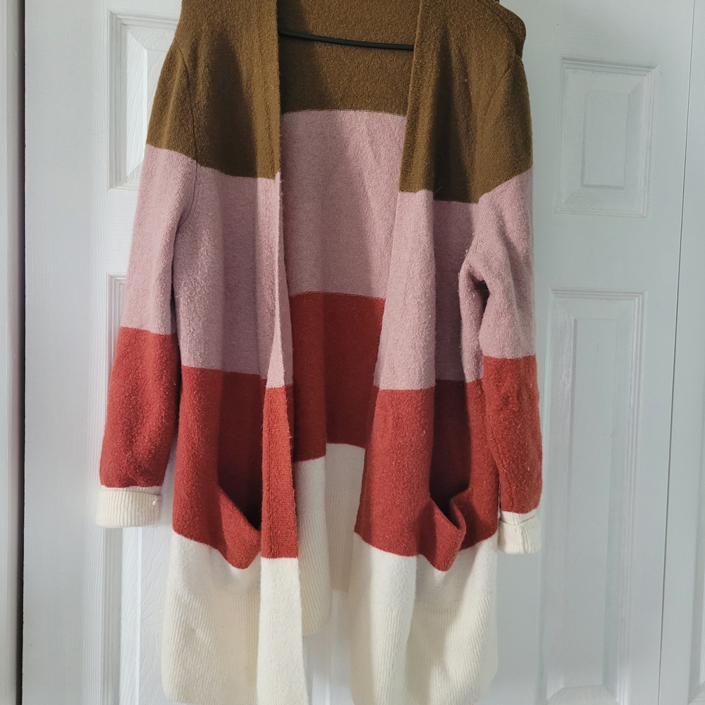 Madewell Colorblock Open-Front Cardigan — Olive, Pink, Rust, Cream